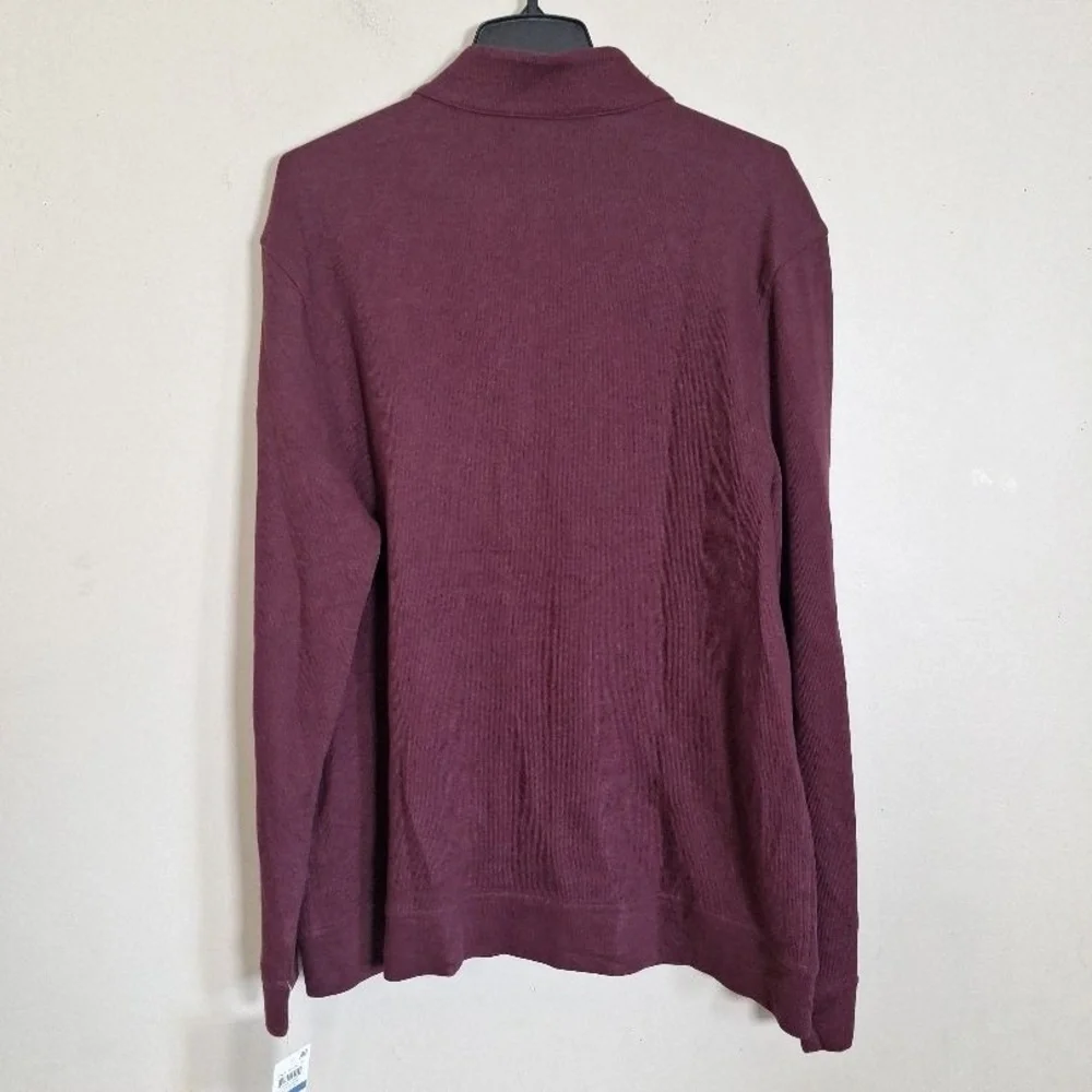 Tasso Elba Maroon Knit Full Zip Stand Up Collar Ribbed Jacket Size XL